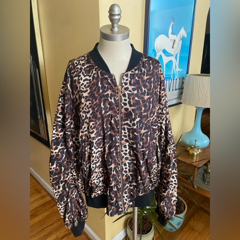 Leopard Print Baseball Jacket - image 1